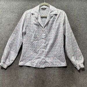 Vintage Alice Stuart Button Up Blouse Top Fruit Plaid Long Sleeve Cottage Picnic